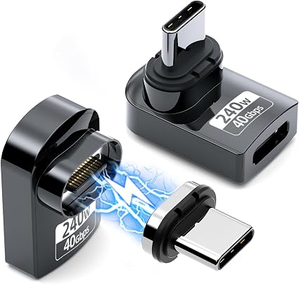 USB C Magnetic Adapter 240W, 2Pack, Right Angle 24Pins USBC4 40Gbps 8K 60Hz