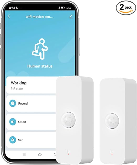Smart PIR Motion Sensor: WiFi Motion Detector with App Notification Alerts, Wireless Contact Sensor for Home Security and Smart Home Automation, No Hub Required, Compatible with Alexa(2-Pack)