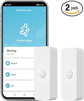 Smart PIR Motion Sensor: WiFi Motion Detector with App Notification Alerts, Wireless Contact Sensor for Home Security and Smart Home Automation, No Hub Required, Compatible with Alexa(2-Pack)