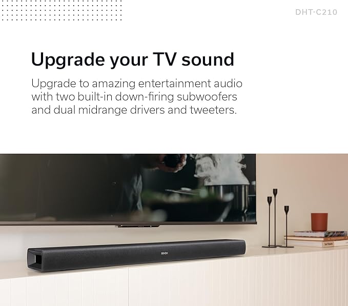 Denon DHT-C210 Full-Range Dolby Atmos Sound bar with Built-in subwoofers and Bluetooth Streaming., Black