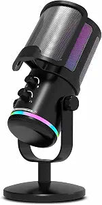 Gaming USB Microphone for PC PS4/5 - Condenser Mic with Quick Mute, RGB Indicator Desktop Stand Pop Filter Gain Control for Streaming Discord Twitch Podcasts Videos (Black)
