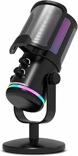 Gaming USB Microphone for PC PS4/5 - Condenser Mic with Quick Mute, RGB Indicator Desktop Stand Pop Filter Gain Control for Streaming Discord Twitch Podcasts Videos (Black) - Image 1