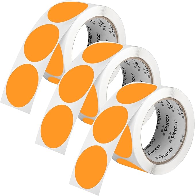 Perco Fluorescent Orange 2-Inch Round Circle Dot Sticker Labels - Multi-Roll Pack (3 Rolls, 500 Labels Each) - Permanent Adhesive, Vibrant Colors, Strong Hold - Perforated for Easy Use - Made in USA
