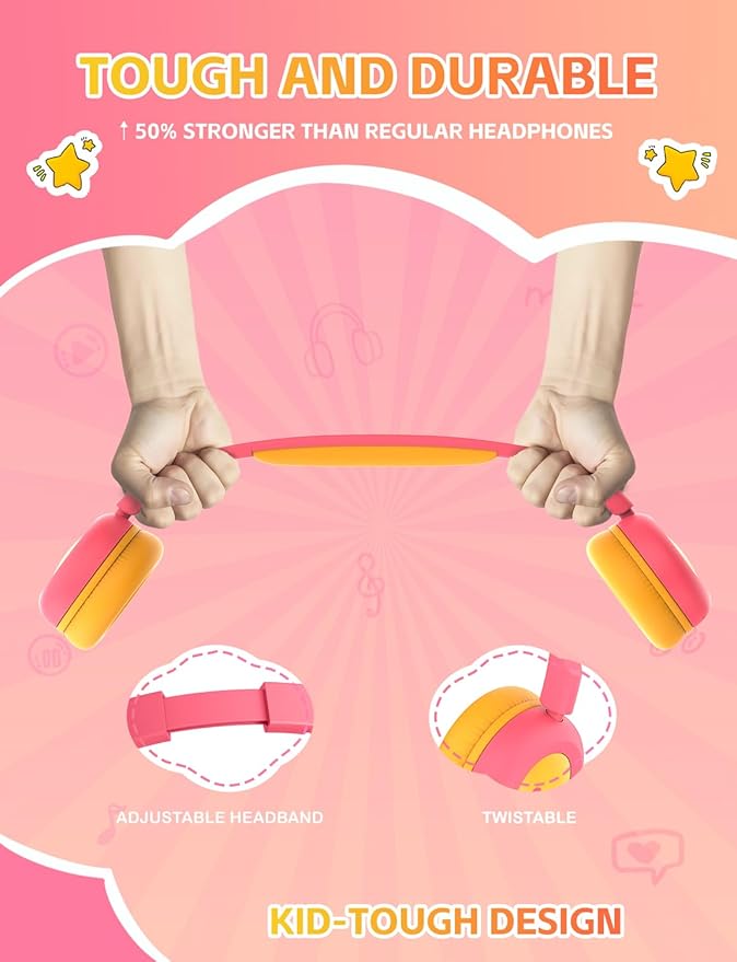gorsun Kids Bluetooth Headphones,Toddler Headphones with Microphone,85dB Volume Limited,Bluetooth 5.3 Twistable Lightweight Kids Wireless Earphones for Boy Girl Tablet Travel School
