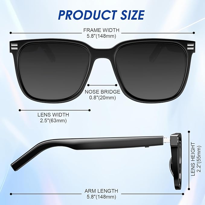 Smart Glasses - Anti Blue Light & Photochromic Bluetooth Sunglasses, UV Protection, Hands-Free Calls & Audio, Voice Assistant for Men/Women