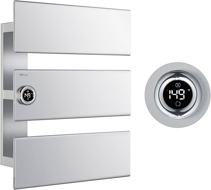 P&Bhusri Electric Heated Towel Rack, Silver Towel Warmer with Adjustable Temperature (98–149°F) and Timer (1-24h, On), Fast Heating and Drying for Bathroom, Memory & Remote Control Compatible