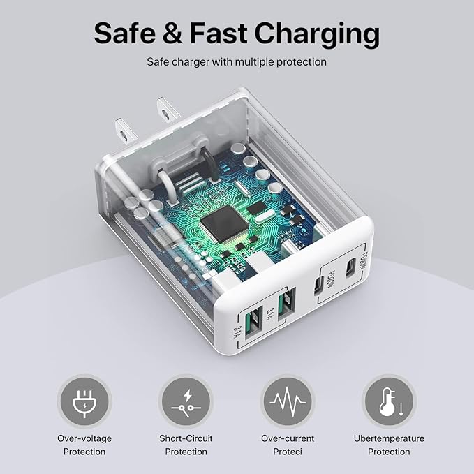 sccvee [2 Pack] USB C Wall Charger, 40W 4-Port USB C Charger Block,Fast Charging Block Dual Port PD+QC Wall Plug Multiport Type C Compatible with iPhone 14/13/12/11/Pro Max/XS/XR/8/smartphones/Tablet