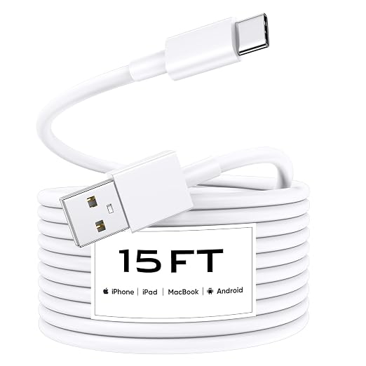 Car Carplay Cable for iPhone 17/17 Pro/Air/16e/16/15 Pro Max/Plus (15FT) Durable TPE Long USB to USB C Cable for Apple Car Play iPhone 17 16 15, White USB A to USB C Charger Cable