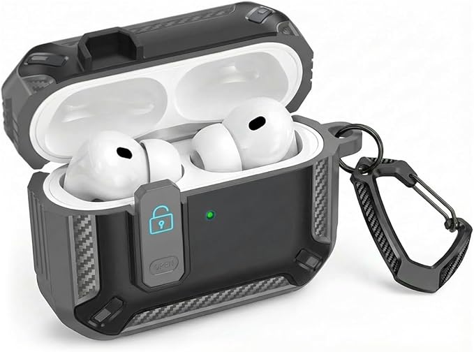 for AirPods Pro 3 Case, Secure Lock Cases Cover with Carabiner Compatible with Airpods Pro 3rd Generation Case, Full Body Shockproof Protective AirPod Case for Men Women(Gray)