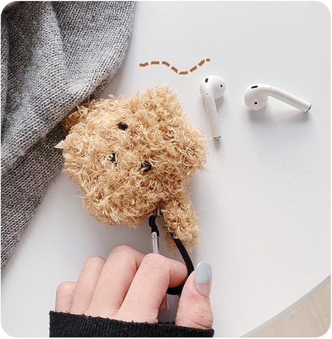 SGVAHY Furry Case for AirPods Pro 3rd Generation Funny Cute 3D Cartoon Plush Design Soft Warm Fluffy AirPod Pro 3 Cover with Keychain Kawaii Anti-Fall Protective Case Women Girls(Teddy Khaki)