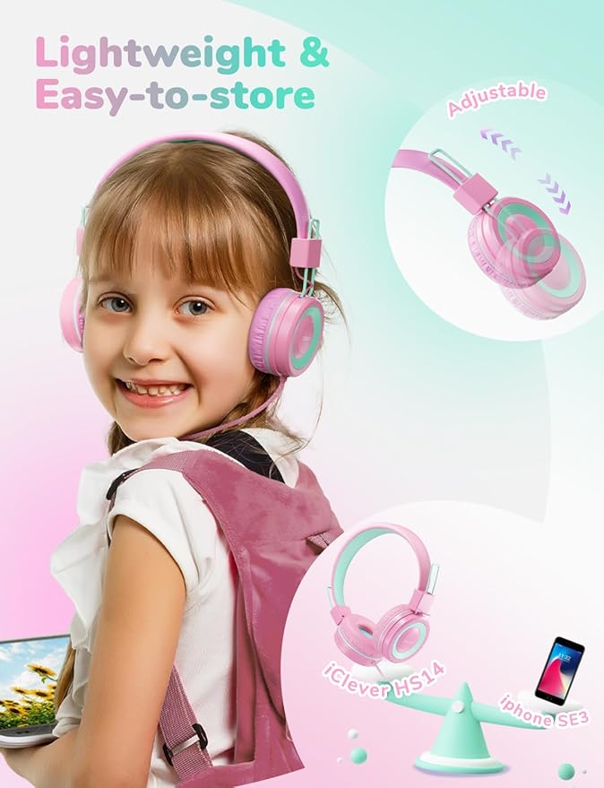 iClever Kids Headphones for School K-12, Tangle Free, 3.5mm Jack, HD Stereo, Swivel Folable Kids On Ear Headphones with Cord for Classroom/Student/Tablets/Laptop, Bulk 5Pack (Colorful 10PACK)