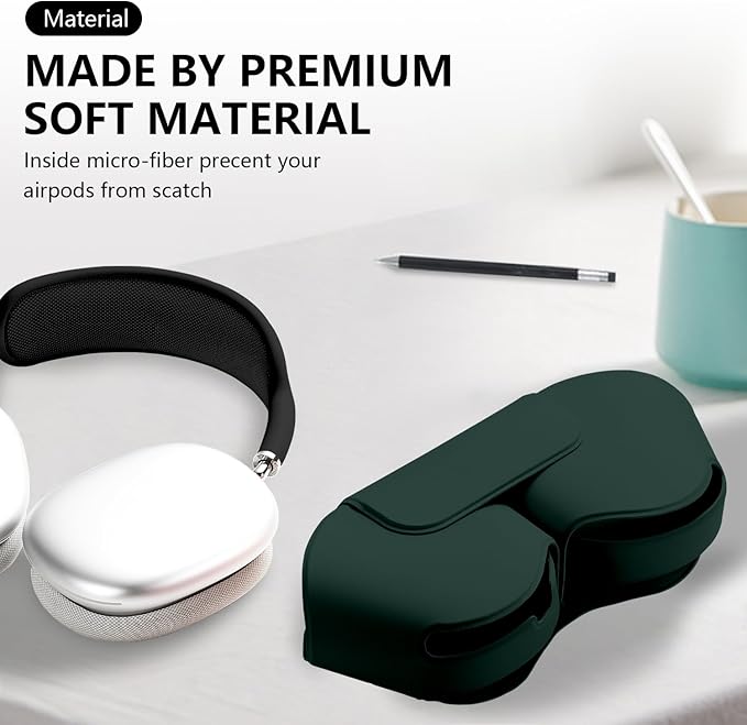 Maxjoy for Apple Airpods Max Smart Case Cover, Soft PU Leather Protective Cover Accessories for Airpod Max with Sleep Mode, Anti-Dust Travel Carrying Case for Airpods Pro Max Headphones, Dark Green