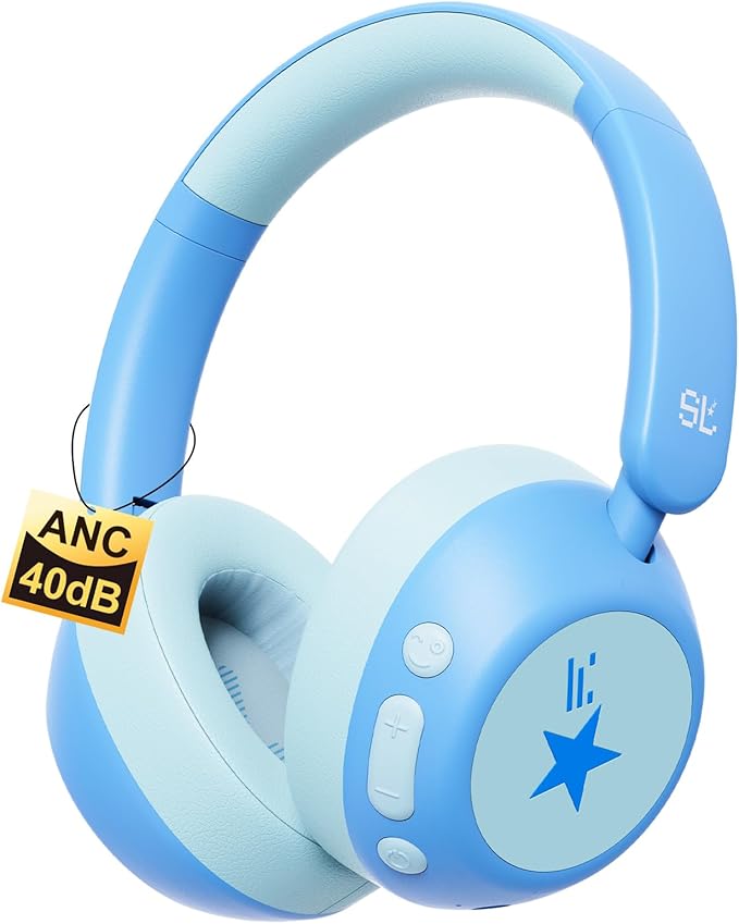 Steellumen Nova1Star Active Noise Cancelling Headphones for Kids, 70H Play Time,Bluetooth6.0,3-Level Volume 75/85/94dB,ANC Safe Wireless Listen, Fast Charging,with Mic,for School,Travel & Airplane