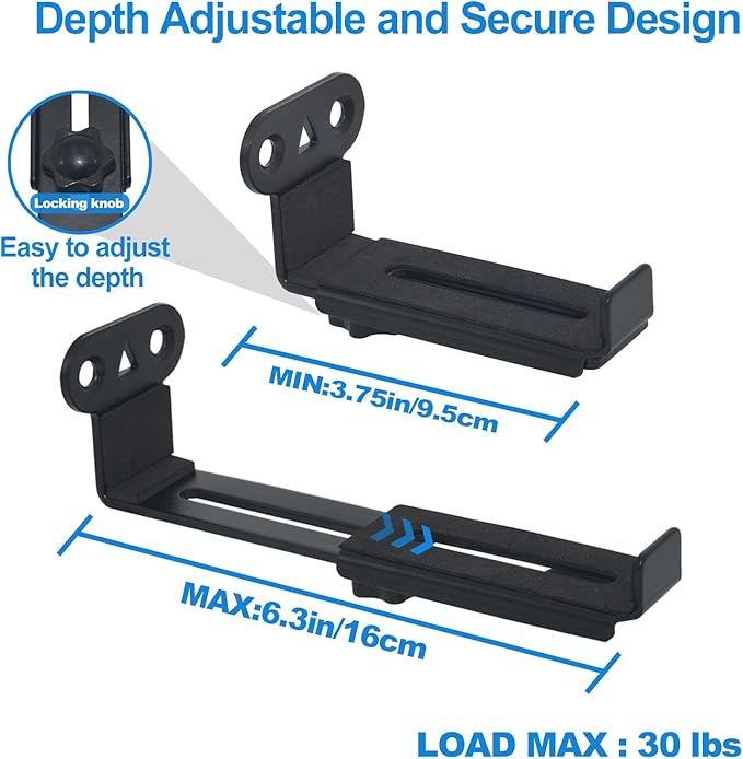 Soundbar Wall Mount,All Metal Sound Bar Mounts Under TV for Sonos,Samsung, Bose, Vizio, LG, Sony, JBL and More,Depth Adjustable 3.7”-6.3”, Hold up to 30 lbs,HD-118,2 Packs,Black