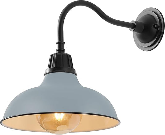 JONATHAN Y JYL7613N Aurora 12.25" 1-Light Farmhouse Industrial Indoor/Outdoor Iron LED Gooseneck Arm Outdoor Sconce for Entryway Lobby Kitchen Bathroom Bedroom Living Room Hallway, Matte Silver Blue