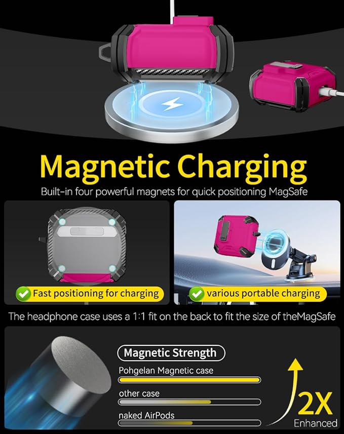 Compatible with AirPods 4 Case,Magnetic Automatic Lock with Phone Stand & Cleaning Kit,Compatible with Magsafe Cover -Rose red