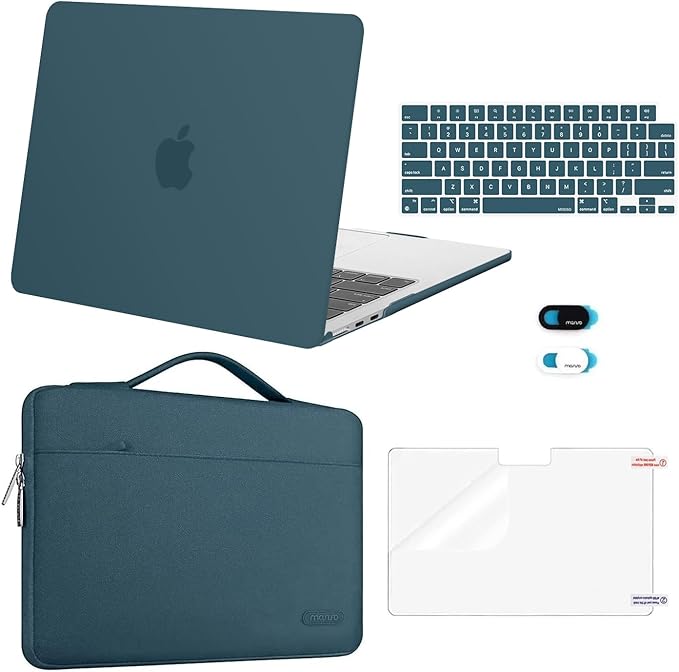 MOSISO Compatible with MacBook Air 13 inch Case M5 2026 M4 2025 M3 M2 2024-2022 A3449 A3240 A3113 A2681,Hard Shell&Sleeve Bag&Keyboard Skin&Webcam Cover&ScreenFilm for MacBook Air 13.6, Teal Green