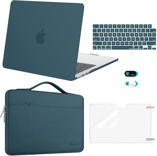 MOSISO Compatible with MacBook Air 13 inch Case M5 2026 M4 2025 M3 M2 2024-2022 A3449 A3240 A3113 A2681,Hard Shell&Sleeve Bag&Keyboard Skin&Webcam Cover&ScreenFilm for MacBook Air 13.6, Teal Green