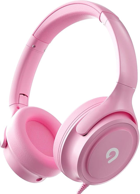 Kids Headphones with Cord-3.5mm Jack 85/94dB Safe Volume Control Built-in Microphone On-Ear Headphones for Kids/Teens/Girls/School/Travel/3.5mm Devices(Pink)