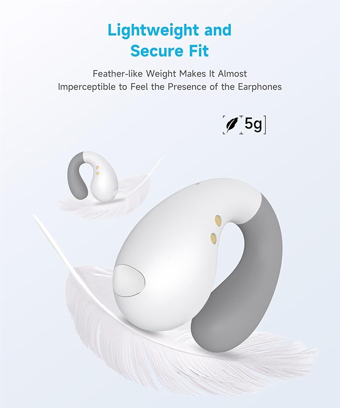 Ultra Open Ear Earbuds - Ergonomic Clip-On Earbuds, Bone Conduction Over-The-Ear Headphones with Waterproof Design and Secure Fit for Small Ears, Ivory White