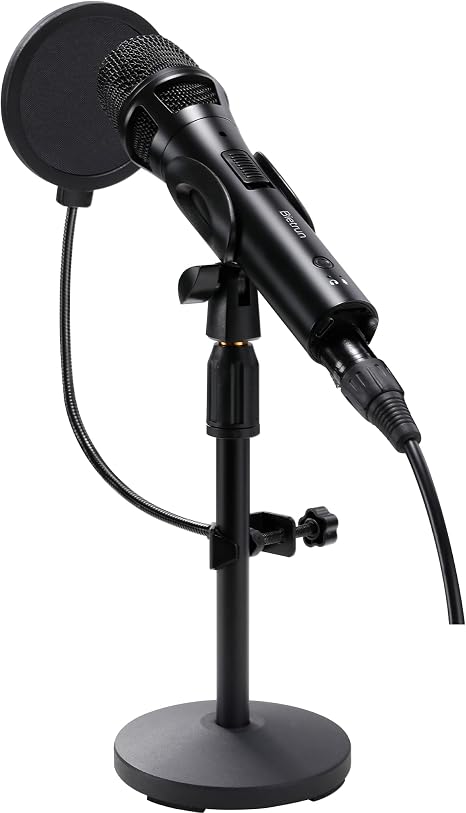 Xlr Usb Dynamic Microphone for Singing Recording, Metal Dynamic Studio Singing Recording Microphone with Mic Gain, Desktop Stand, Pop Filter, Headphone Jack, for PC, Audio Interface, Mixer, Mac