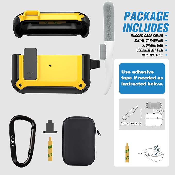 Valkit for Airpods Pro Case Cover with Lock, Military Armor Series Full-Body AirPod Pro Case with Keychain Cool Air Pod Pro Shockproof Protective Case for AirPods Pro 2019, Black/Yellow
