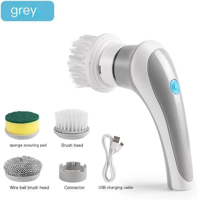 Cordless Electric Rotary Scrubber Rechargeable Handheld Cleaning Brush with 3 Brush Heads for Bathroom Kitchen Tile Floor Sink Bathtub Shower Window(Gray)