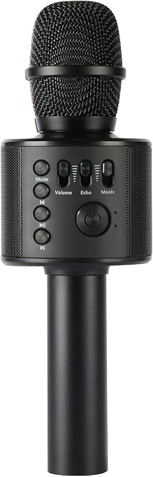 Wireless Bluetooth Karaoke Microphone with Built-in Speakers + HD Recording, Portable Handheld Mic | Black