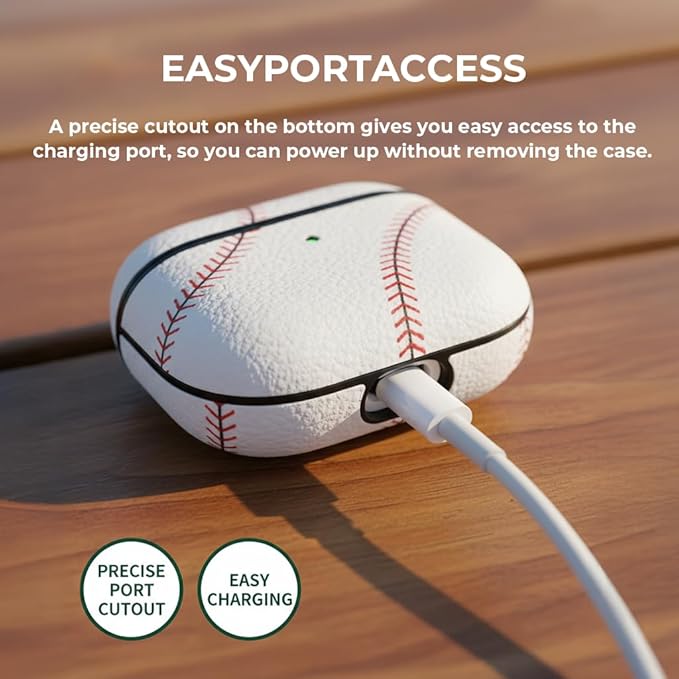 for Leather AirPods Pro 3 Case 2025 (A2700/A2931) - Sport Ball Shape, with Lock, Skin Accessory - Charging Case Cover for Men Women, Baseball