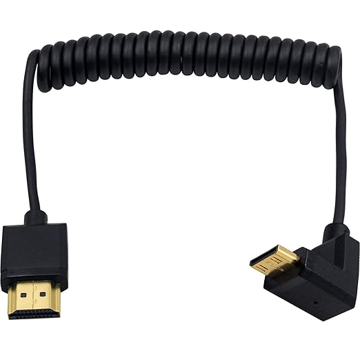 Duttek 90 Degree HDMI to Mini HDMI Coiled Cable 1FT-4FT, Ultra-Thin UP Angled HDMI Male to Mini HDMI Male Coiled Cable Support 4K Ultra HD, 1080p, 3D