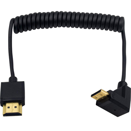 Duttek 90 Degree HDMI to Mini HDMI Coiled Cable 1FT-4FT, Ultra-Thin UP Angled HDMI Male to Mini HDMI Male Coiled Cable Support 4K Ultra HD, 1080p, 3D