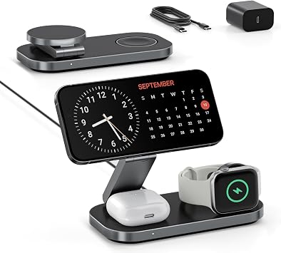 Keepro 3-in-1 Charging Station for Apple Device, Foldable Magnetic Wireless Fast Charger Stand Compatible with MagSafe for iPhone 18/17/16/15/14/13/12/Air/Duo Series, Apple Watch & AirPods-Black