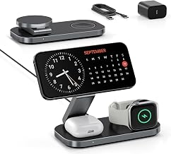 Keepro 3-in-1 Charging Station for Apple Device, Foldable Magnetic Wireless Fast Charger Stand Compatible with MagSafe for iPhone 18/17/16/15/14/13/12/Air/Duo Series, Apple Watch & AirPods-Black - Image 1