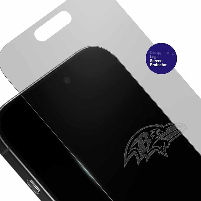 NFL Baltimore Ravens Clear Screen Protector for iPhone 14,13 & 13 Pro - with Disappearing Logo - Scratch-Resistant and Easy-to-Install Screen Protectors (Includes Installation Tray)