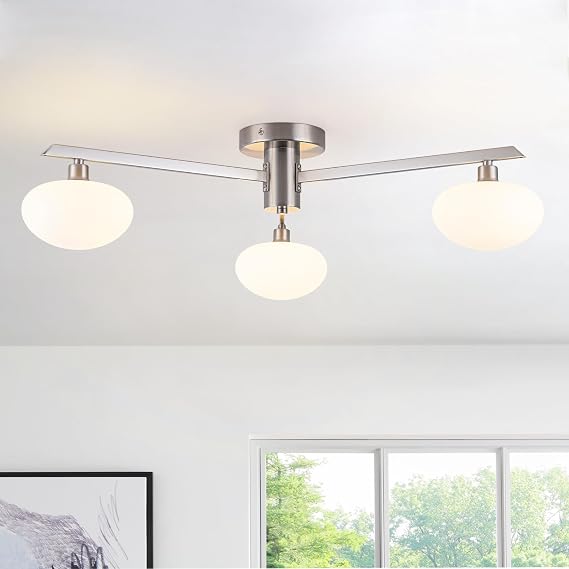 22.5" Mid Century Modern 3-Light Brushed Nickel Ceiling Light
