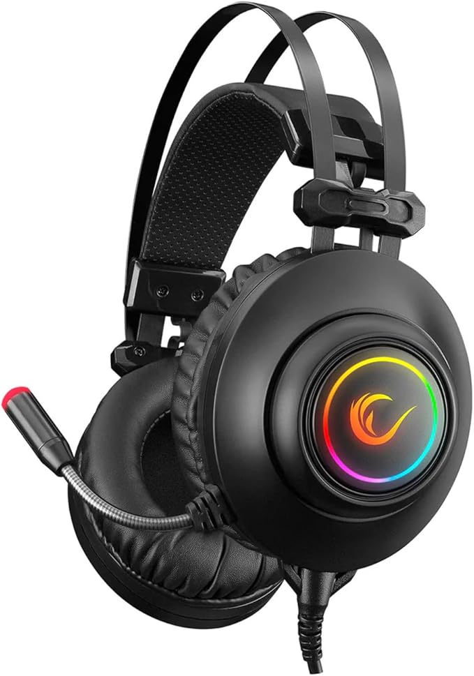 Rampage RM-K1 Pulsar 7.1 Virtual Surround Sound RGB Gaming Headset – 50mm Drivers, Flexible Microphone, Noise Isolation, Comfortable Over-Ear Design – USB Wired (Black)