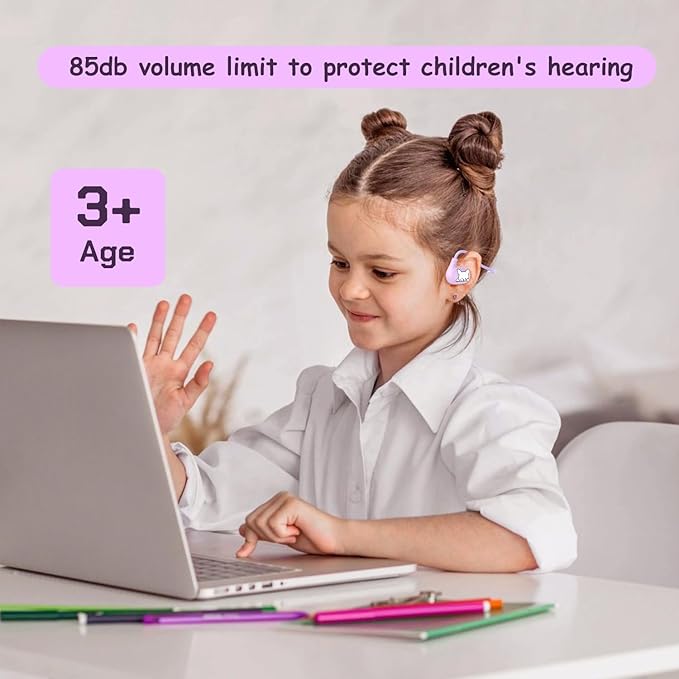 Kids Headphones, LK15 Open Ear Bluetooth Headphones with Air Conduction, Ultra-Light, 85dB Volume Limiting Wireless Headphone for Children Teens Boys Girls (Purple)
