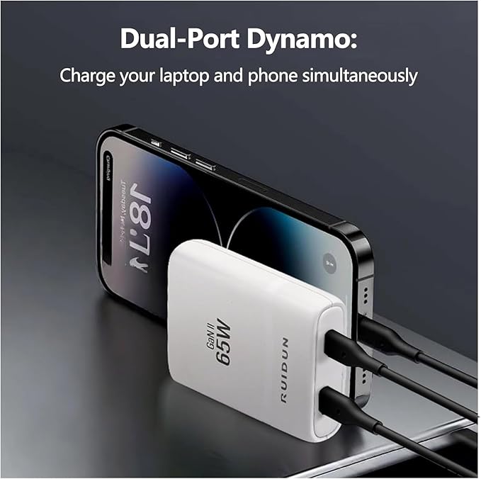 65W GaN USB C Charger,Dual-Port Fast Wall Charger,PD 3.0 & QC 4.0,Foldable Plug for MacBook Pro/Air, iPhone 15, iPad Pro, Galaxy S24, Steam Deck & More,White