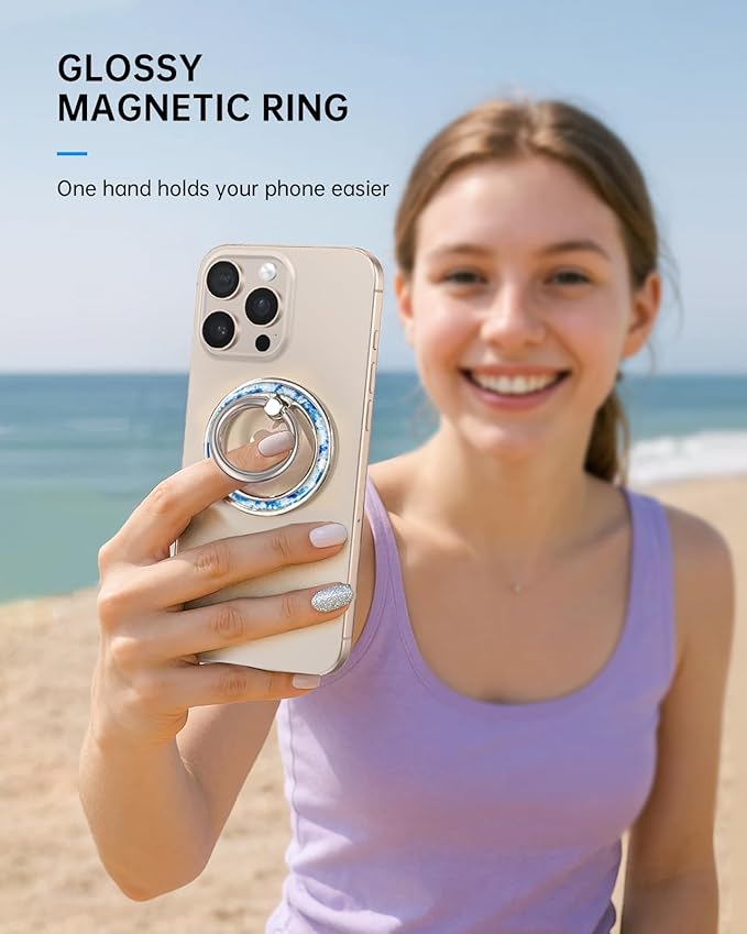 Magnetic Phone Ring Holder Compatible with MagSafe - Cell Phone Grip Magnet Removable Finger Ring Grip Stand Cute Girly Kawaii Design for iPhone 17 Pro Max 16 15 14 13 12 Series Unique Blue