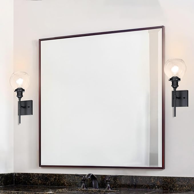 XiNBEi Lighting Black Wall Sconce, 1 Light Vanity Light Fixture with Globe Glass Modern Sconces Wall Lighting for Bathroom Mirror Bedroom Hallway XB-W1275-1-MB