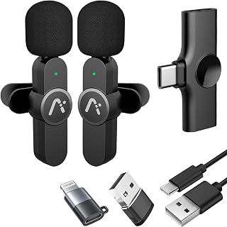 Wireless Mics, Wireless Clip on Microphones, Lapel Microphone A2d One Pair Two, for Android Phone, iPhone 15, Laptop, Video Recording - Image 1