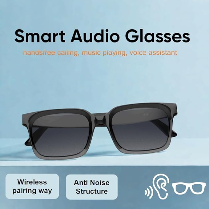 Bluetooth Audio Smart Sunglasses with Speakers, UV400 Protection Blue Light Blocking Glasses for Men Women