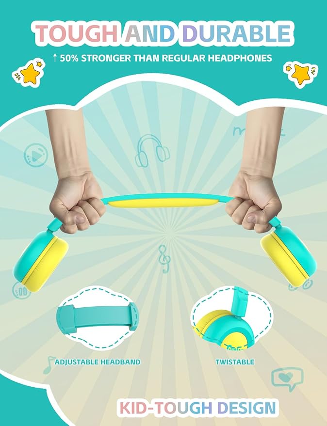 gorsun Kids Bluetooth Headphones,Toddler Headphones with Microphone,85dB Volume Limited,Bluetooth 5.3 Twistable Lightweight Kids Wireless Earphones for Boy Girl Tablet Travel School