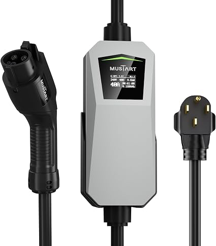 40 Amp Level 2 EV Charger for Home, 240V Electric Vehicle Charging Station with NEMA 14-50 Plug, LCD Display, 21ft Cable, Outdoor Rated, SAE J1772 Compatible