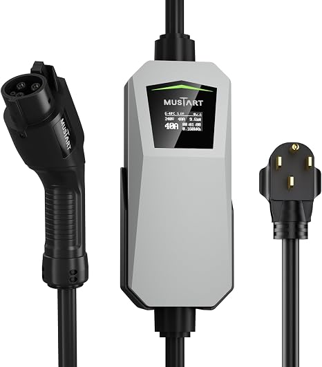 40 Amp Level 2 EV Charger for Home, 240V Electric Vehicle Charging Station with NEMA 14-50 Plug, LCD Display, 21ft Cable, Outdoor Rated, SAE J1772 Compatible