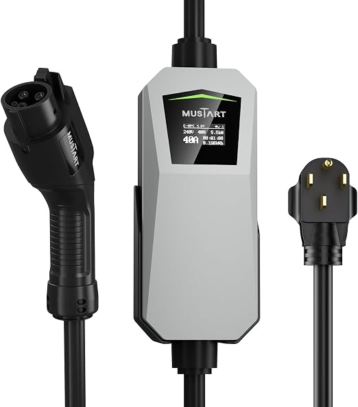 40 Amp Level 2 EV Charger for Home, 240V Electric Vehicle Charging Station with NEMA 14-50 Plug, LCD Display, 21ft Cable, Outdoor Rated, SAE J1772 Compatible