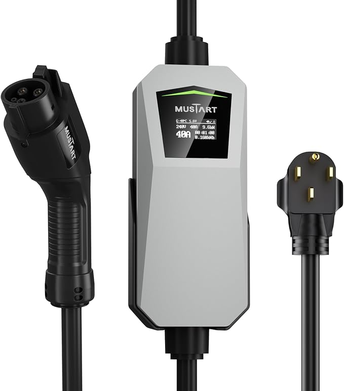 40 Amp Level 2 EV Charger for Home, 240V Electric Vehicle Charging Station with NEMA 14-50 Plug, LCD Display, 21ft Cable, Outdoor Rated, SAE J1772 Compatible