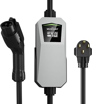 40 Amp Level 2 EV Charger for Home, 240V Electric Vehicle Charging Station with NEMA 14-50 Plug, LCD Display, 21ft Cable, Outdoor Rated, SAE J1772 Compatible