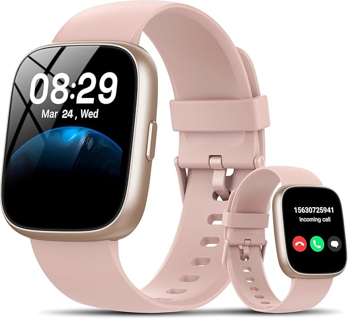 Smart Watch with Alexa Built-in, 1.83" HD Touchscreen Fitness Tracker with Bluetooth Calling, Fitness Watch with Heart Rate/Sleep Monitor/120+ Sports, IP68 Waterproof Smartwatch for Android iOS, Pink