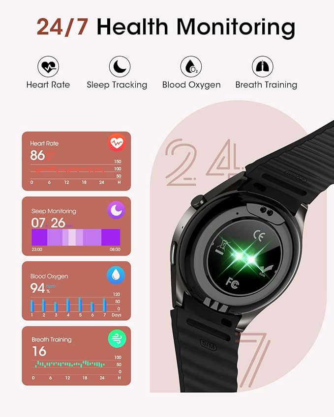 RUXINGX BT5.3 Smart Watch (Make/Answer Calls), 1.26" HD Smart Watches for Men/Women with Heart Rate/SpO2 Monitor, Fitness Watch with Sleep/Health Tracker, Smart Watch for Android and iPhones, Gift
